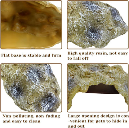 Hamiledyi Reptile Hides Large Simulation Rock Reptile Cave Hideouts Terrarium Habitat Décor Bearded Dragon Hideout for Snake Geckos Lizards Turtle Frogs Amphibians (L)