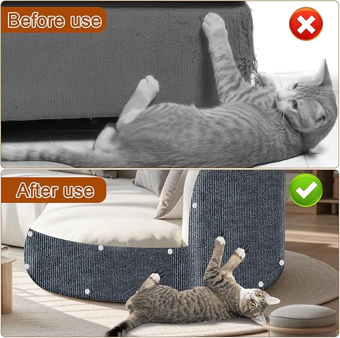 Cat Scratch Mat,118.5"x15.9" Trimmable Self-Adhesive Cats Scratch Carpet,Couch Protector from Cats Claw, Cat Scratch Furniture Protector, Indoor Furniture Protection for Chair, Wall,Sofa(Dark Gray)