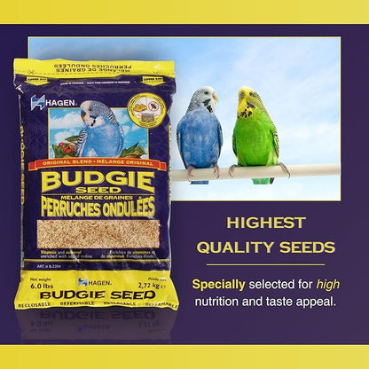Hagen Parakeet/Budgie Staple VME Seed – Premium Blend, Nutritionally Balanced, Fortified with Vitamins & Minerals, Dust-Free Mix for Budgies, 6 lb Bag