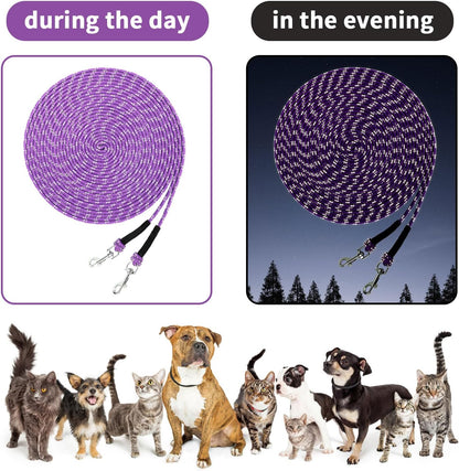 Rypet Reflective Cat Long Leash - 30 FT Escape Proof Walking Leads Yard Long Leash Durable Safe Personalized Extender Leashes Traning Play Outdoor for Kitten, Puppy, Rabbit and Small Animals(Purple-M)