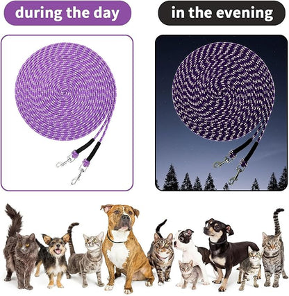 Rypet Reflective Cat Long Leash - 50 FT Escape Proof Walking Leads Yard Long Leash Durable Safe Personalized Extender Leash Traning Play Outdoor for Kitten, Puppy, Rabbit and Small Animals(Purple-L)