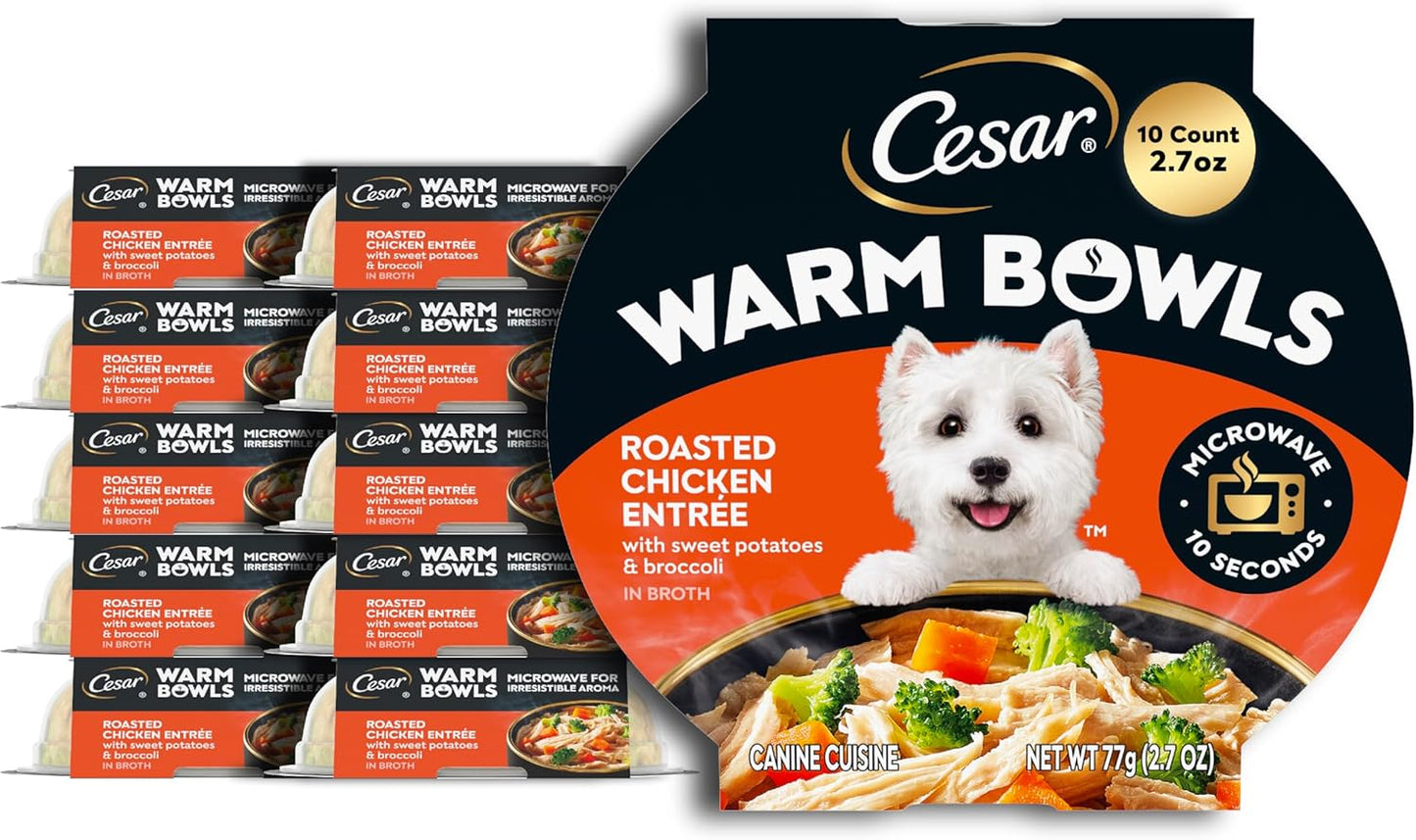 Cesar Warm Bowls Wet Dog Food Roasted Chicken Entrée, 2.7 oz. Trays (10 Count, Pack of 1)