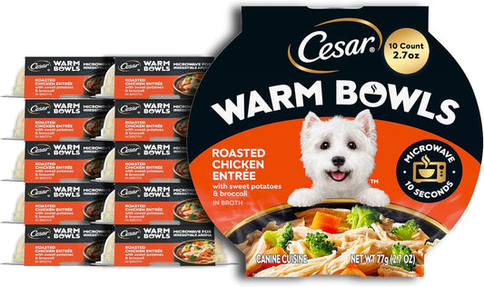 Cesar Warm Bowls Wet Dog Food Roasted Chicken Entrée, 2.7 oz. Trays (10 Count, Pack of 1)