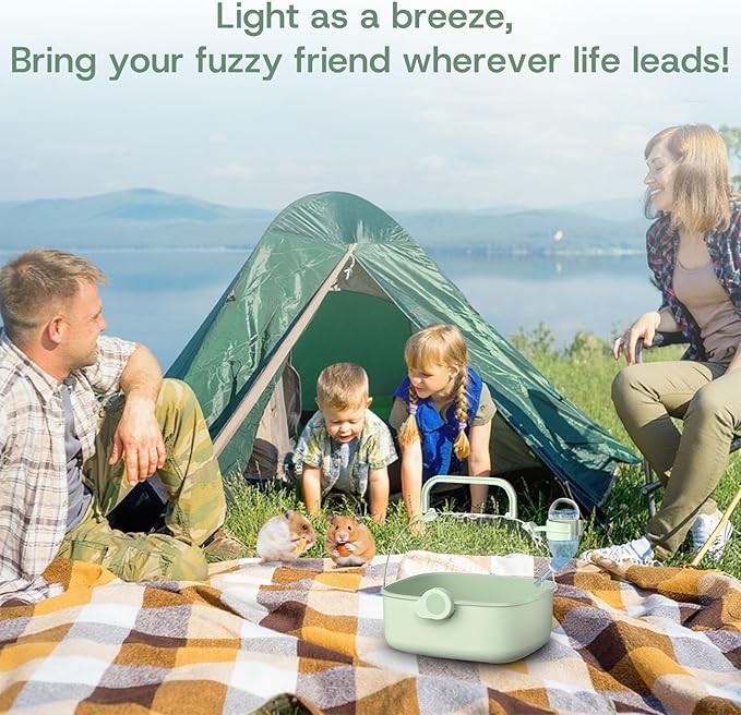 Portable Hamster Carrier for Travel - Acrylic Small Animal Cage with Ventilation Holes,Escape-Proof Hamster Travel Cage for Outdoor Picnics, Vet Visits (Mint Green)