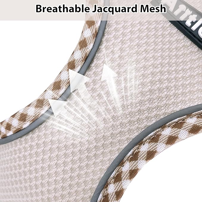 AIITLE Escape-Proof Dog Harness - Extra Soft Jacquard Fabric with Moisture-Wicking Lining, Adjustable Fit for Boston Terrier, Pekingese - Running, Playdates, Outdoor Adventures (Brown-Beige, L)