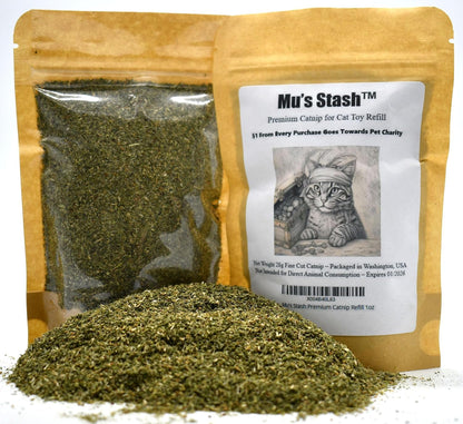 Mu's Stash Catnip for Cats and Cat Toy Refillable 1 OZ