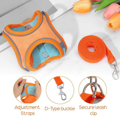 Bunny Harness and Leash Set, Adjustable Double Buckles Breathable Mesh Rabbit Vest with Reflective Strips, Escape Proof Small Pet Walking Training Gear for Rabbits, Kittens, Ferrets, Guinea Pigs (M)