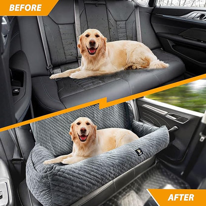Sephyroth Dog Car Seat for Large Dogs Under 100LBS,Dog Car Bed Washable Pet Travel Safety Car Seat,Super Soft Safe Removable Pet Booster Seat,Fits for All Cars Back Seat-Gray