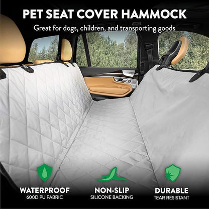 Plush Paws Products Premium Rear Car Seat Protector w/Hammock | Washable & Waterproof Back Seat Dog Cover for Car, Truck, & SUV | Nonslip, Tear Resistant Pet Seat Cover | Regular Grey