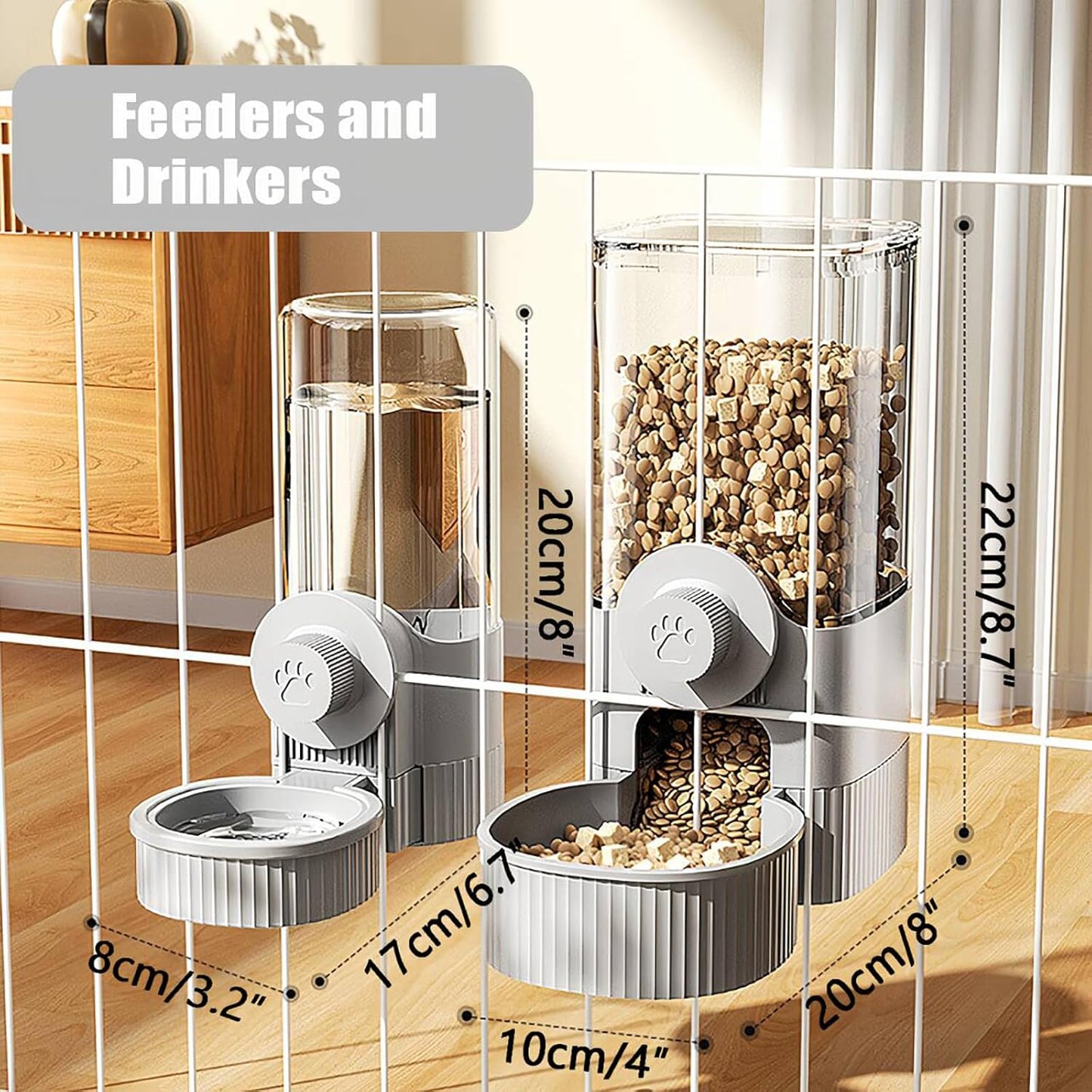 GKYZBB Hanging Automatic Food Water Dispenser,Rabbit Feeder Guinea Pig Water Bottle Food Feeder for Ferret Guinea Pig Rabbit Bunny Cage Accessories (Grey, 520ml+1200ml)