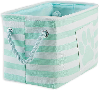 Bone Dry Pet Storage Collection Striped Paw Patch Bin, Aqua, Small Rectangle