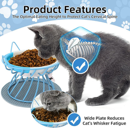 4-in-1 Elevated Pet Food Bowls - Ceramic, Non-Slip, Dishwasher Safe, Whisker-Friendly Stand for Cats & Puppies