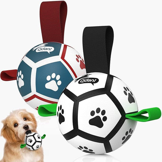 QDAN Small Dog Toys, Puppy Balls, Dog Balls with Straps for Small Breed, Soccer Ball for Dogs, Puppy Toys, Dog Birthday Gift (Pack of 2, 3.5 Inch)