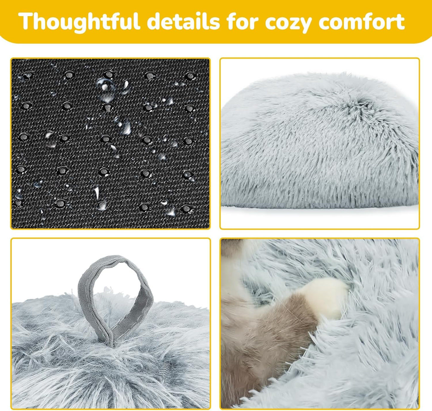 CATISM Cat Beds for Indoor Cats 2 in 1 Cat Bed Cave Machine Washable Fluffy Cat Cave Bed Foldable Non-Slip Washable Cushioned Pillow Soft Plush Premium Cotton Pet Bed for Kittens and Small Dogs Gray L