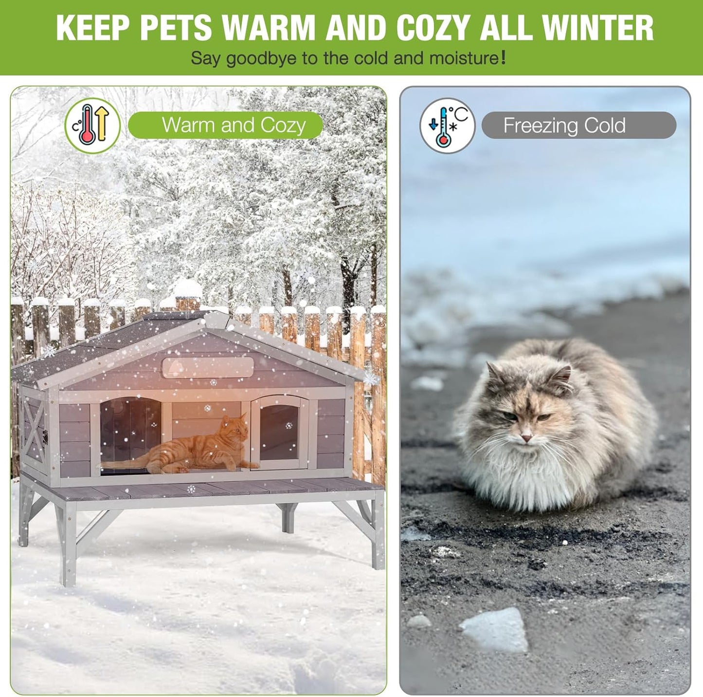 GUTINNEEN Large Outdoor Cat House Insulated Cat House Indestructible Weatherproof Feral Cat Shelter with Openable Hinged Roof, Escape Doors for 1-4 Feral Barn Cats in Winter (43.5"x31.1"x31.2")