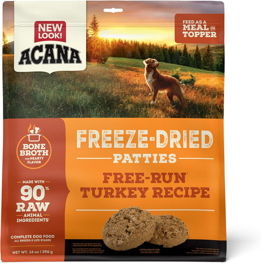 ACANA Grain-Free High Protein Freeze Dried Dog Food & Topper Free-Run Turkey Recipe Patties 14oz Bag