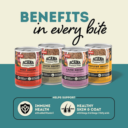 ACANA Premium Pate in Bone Broth Grain-Free Wet Dog Food Beef Recipe 12.8oz Cans (12 Count)