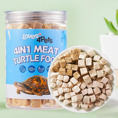 Turtle Food - 4 in 1 Natural Freeze-Dried Chicken, Duck, Salmon, Cod – Real Meat Snacks for Aquatic & Box Types, Cats & Dogs – Human-Grade Quality