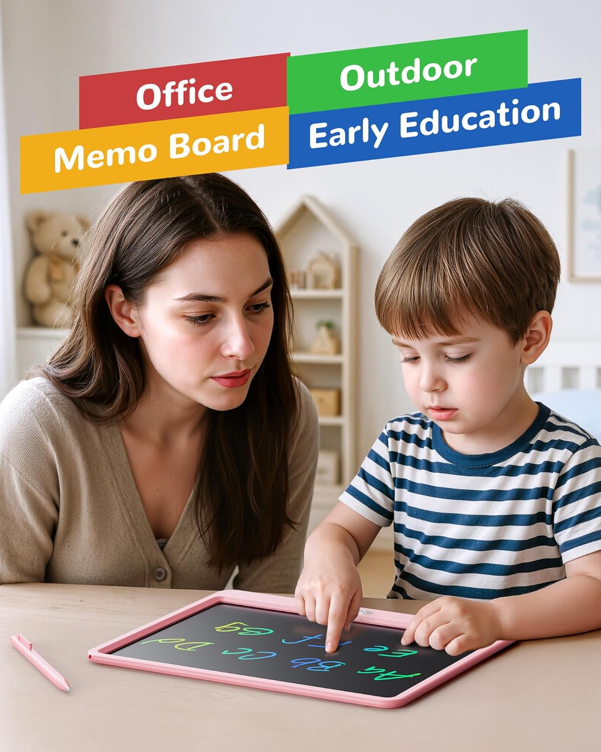 KOKODI LCD Writing Tablet, 12 Inch Colorful Toddler Doodle Board Drawing Tablet, Erasable Reusable Electronic Drawing Pads, Educational and Learning Toy for 3-6 Years Old Boy and Girls(Pink)