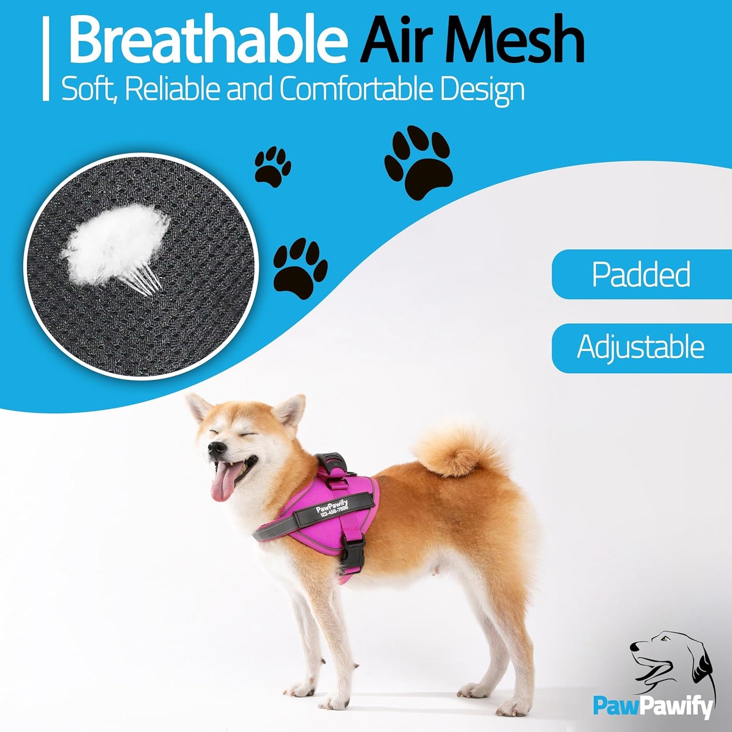 PawPawify Custom No Pull Dog Harness with Name and Phone Number, Heavy Duty Personalized Pet Vest to Prevent Tugging, Pulling, or Choking, Training and Walking (New Pink, M (Chest 20-24in))