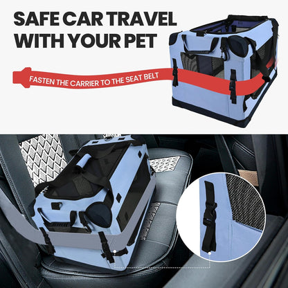Large Cat Carrier for Car Travel, Pegic Soft Sided Collapsible Pet Carrier for Outdoor and Indoor Uses, Roomy Extra Large Cat Carrier for 2 Kittens, Large Cat or Puppies Up to 50lbs (Blue)