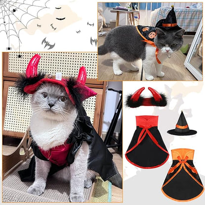 5 Pcs Cat Halloween Vampire Costume Halloween Pet Costume Clothes Set Cat Vampire Cloak Devil Witch Hat Bat Wings Wizard Clothes for Puppy Cosplay Dress up Accessories