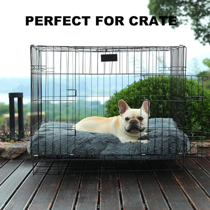Bedfolks Waterproof Dog Crate Bed,Plush Dog Crate Pad with Removable Cover,Faux Fur Dog Bed for Large Dogs,Fluffy Washable Dog Kennel Bed 35"x23",Solid Dark Grey