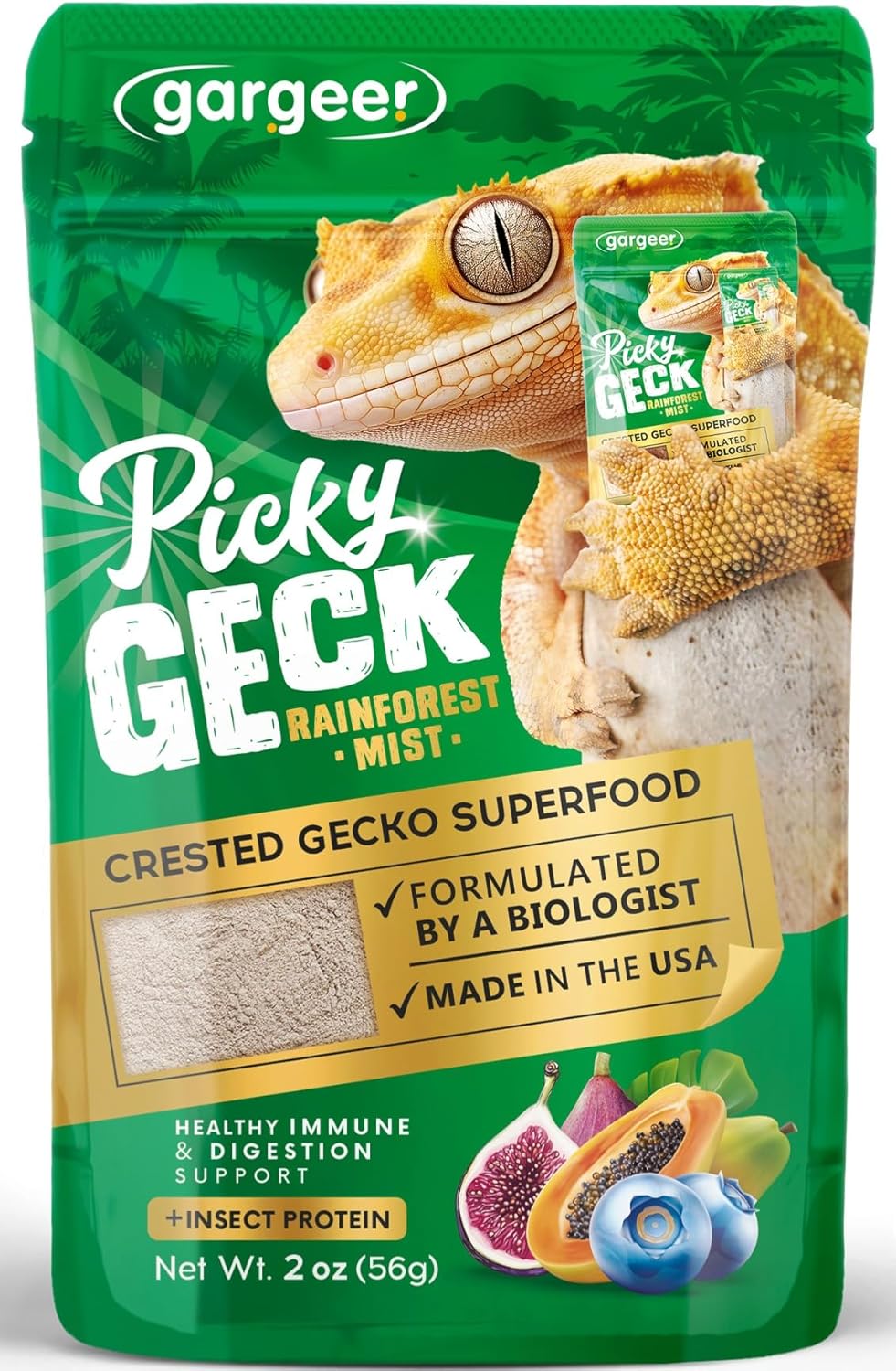 'Picky Geck' Rainforest Mist - Premium Crested Gecko Food | Immune & Digestion Support with Banana, Papaya, Fig & Blueberry | No Fillers - Only Premium Ingredients | 2oz | Made in USA