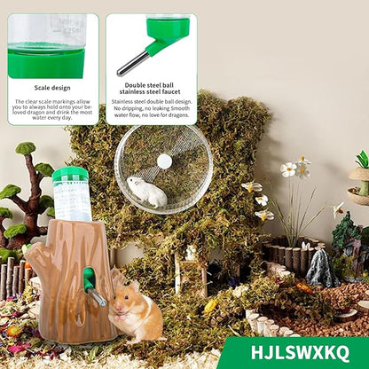 Coffee-Colored Stump-Shaped Ceramic Leak Proof Hamster Water Bottle Guinea Pig Drinker 4.27oz(125ML) with Bracket Suitable for Syrian Dwarf Hamster Mice Chinchillas Gerbils Other Small Animal