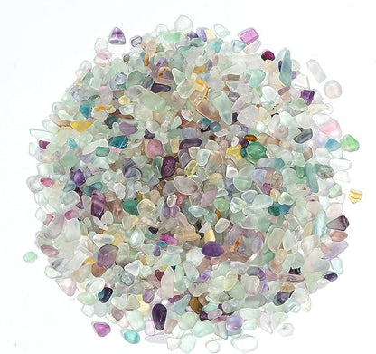 T4U Crystal Chips Stone Crushed Quartz Glass 0.5LB - Fluorite Tumbled Gravel Small Decorative Pebbles Bulk, Mini Polished Rocks Pieces for Crafts, Vases Filler, Succulent Plants, Aquarium Gravel Rocks