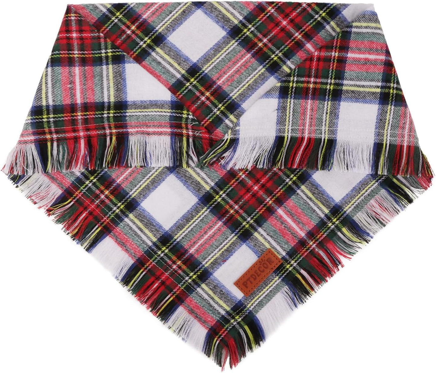 PTDECOR Christmas Dog Bandanas with Tassels Edges, Stylish Red White Plaid Scarf Bib, Premium Cotton Fabric, Reversible Triangle Xmas Bandanas for Small Dogs Puppies Cats(Small)