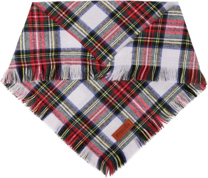 PTDECOR Christmas Dog Bandanas with Tassels Edges, Stylish Red White Plaid Scarf Bib, Premium Cotton Fabric, Reversible Triangle Xmas Bandanas for Small Dogs Puppies Cats(Small)