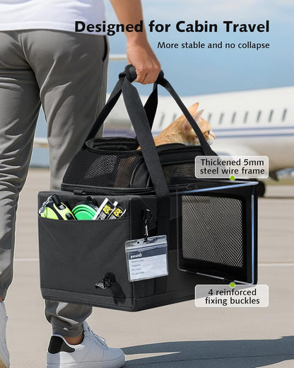 Pecute Expandable Pet Carrier Airline Approved Dog Cat Carrier, Breathable Soft-Sided with Locking Zippers, Pet Travel Bag for Small Dog Cat Anti-Scratch Mesh Leakproof Pee Pad (Dark Gray)