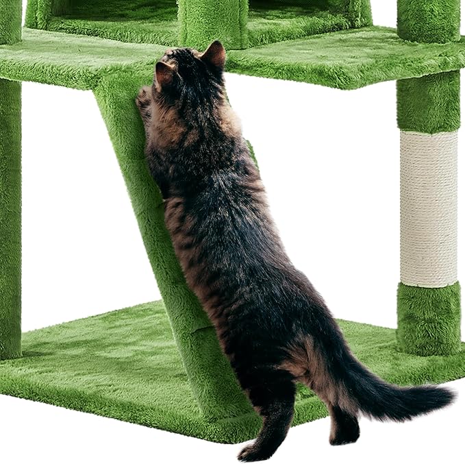Yaheetech 62in Cat Tree Tower for Indoor Cats, Furniture w/Double Condo, Scratching Posts, Multiple Platforms and Balls for Kittens, Green