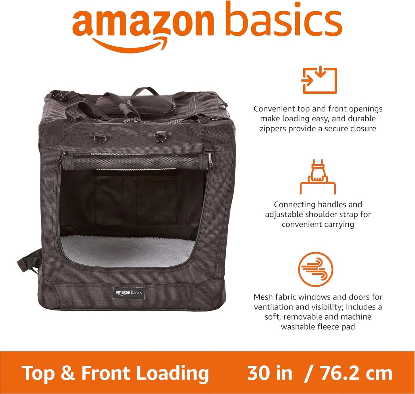 Amazon Basics Folding Portable Soft Pet Dog Crate Carrier Kennel, 30 x 21 x 21 inches, Black