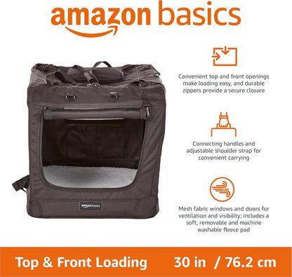 Amazon Basics Folding Portable Soft Pet Dog Crate Carrier Kennel, 30 x 21 x 21 inches, Black