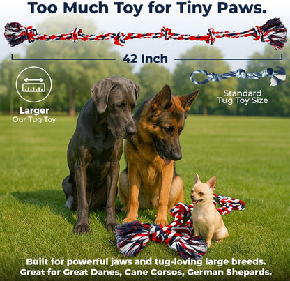 Giant Dog Rope Toys for Extra Large Dogs - 42 Inch, 6 Knot Large Tough Rope Toys for Dogs - Benefits Non-Profit Animal Rescue - Giant Indestructible Dog Toy for Aggressive Chewers (Red)