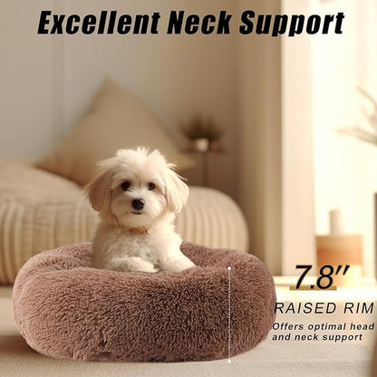 Small Round Dog Bed, Cat Beds for Indoor Cats, Calming Anti-Anxiety Donut Bed for Puppy and Kitten, Washable Round Fluffy Pet Bed for Small Medium Dogs and Cats(Fits up to 25 lbs Pets)