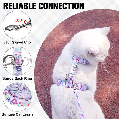 BEAUTYZOO Cat Harness and Leash Set Escape Proof for Walking, Kitten Soft Adjustable Vest Harnesses for Small Medium Large Cats, Easy Control Breathable Plaid Ribbon Nylon for Outdoor Indoor Use