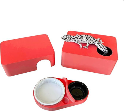 Reptile Hide, 3in1 Hide Box, Humid Hide, Food Dish, for Leopard Gecko, Lizard, Corn Snake, hognose Snake Provides shelter and Humidity for Egg and Shedding (Lobster Red)