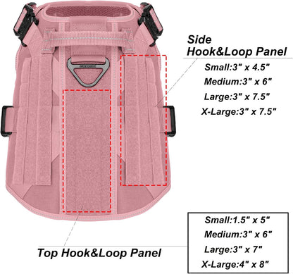 ICEFANG Tactical Dog Harness,X-Large Size, 2X Metal Buckle,Working Dog MOLLE Vest with Handle,No Pulling Front Leash Clip,Hook and Loop Panel (Pink, XL (Pack of 1))