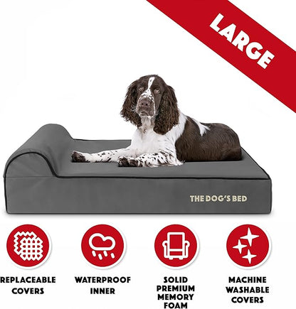 The Dog’s Bed Orthopedic Headrest Dog Bed Large Grey/Black, Memory Foam, Pain Relief: Arthritis, Hip & Elbow Dysplasia, Post Surgery, Lameness, Waterproof Washable Cover