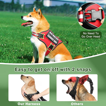 Service Dog Vest Harness and Leash Set+10 Patches,No Pull&Adjustable Reflective Dog Harness with Soft Padded Handle for Training/Everyday,Fit Small/Medium/Large/Extra-Large Dogs(Red M)