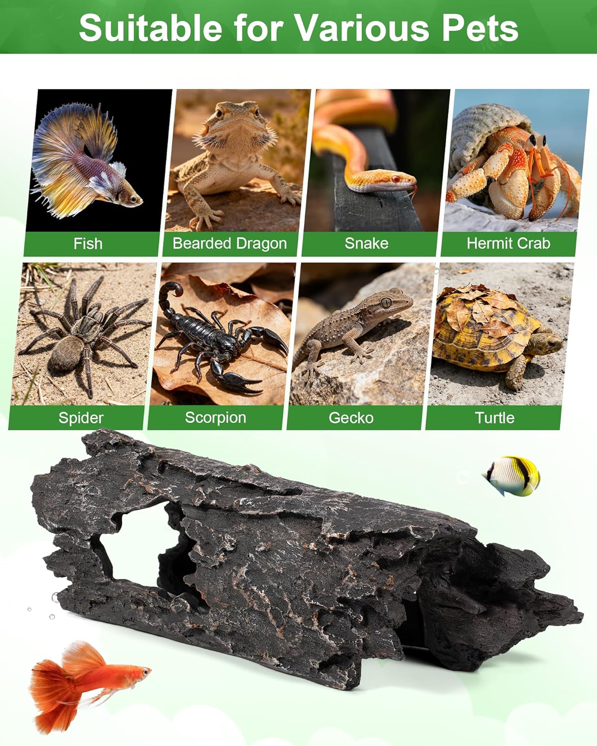 TRUVIC Fish Tank Decorations - Aquarium Large Cave Decor, Resin Hollow Tree Trunk Reptile Hide & Betta Log Hideout for 55 Gallon Tank, Fish Accessories Shelter Cave