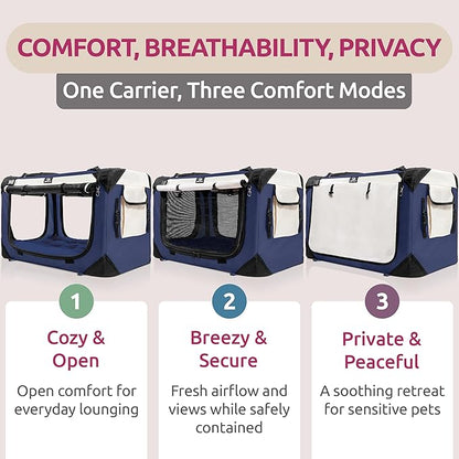 Soft-Sided Cat & Dog Pet Carrier, Large 24"x16"x16", Fits Large Cat, 2 Cats, or Medium Dog Comfortably, Great for Travel & Vet Visits, Privacy Windows, Removable Bed, Locking Zippers, Folds Flat