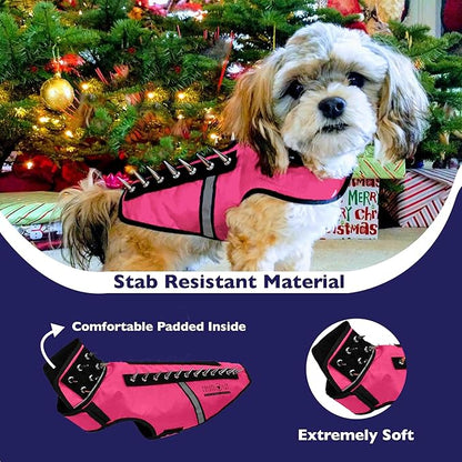 CoyoteVest SpikeVest Dog Harness Vest for Small Dogs, Reflective Dog Vest with Spikes to Shield Your pet from Coyotes, Raptor and Animal Attacks, Anti Hawk Vest, Made in USA (XXS-Pink)