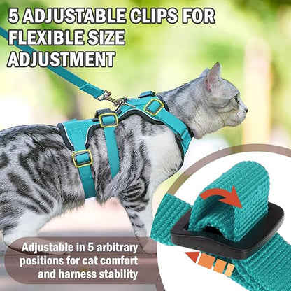 PUPTECK Cat Harness and Leash Set Escape Proof for Walking, Breathable Mash Vest Adjustable Harness for Cats Puppy Small Animals, Reflective at Night, Green Medium