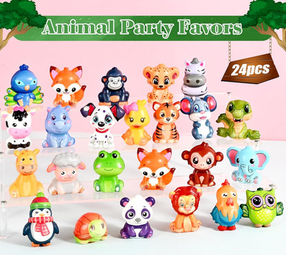 24PCS Party Favors for Kids, Animal Squishy Toys, Goodie Bag Pinata Fillers, Safari Wild Birthday Decorations, Treasure Chest Classroom Prizes,Easter Halloween Christmas Stocking Stuffers Gifts