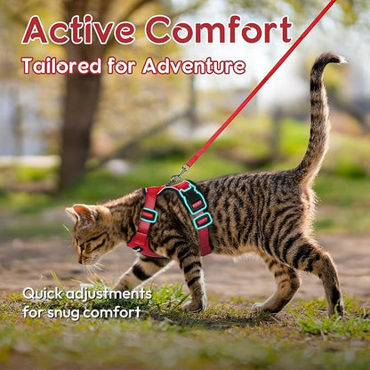 Dooradar Cat Harness and Leash Set, Escape Proof Safe Adjustable Kitten Vest Harnesses for Walking, Easy Control Soft Breathable Mesh Jacket with Reflective Strips for Cats, Red, S