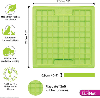LickiMat Classic Playdate, Cat Slow Feeder Lick Mat, Boredom Anxiety Reducer; Perfect for Food, Treats, Yogurt, or Peanut Butter. Fun Alternative to a Slow Feed Cat Bowl or Dish, Green